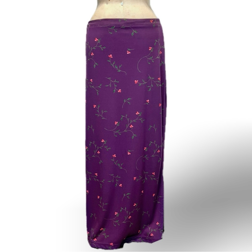 Plum purple wildflower long maxi skirt stretchy elastic waist floral‎ flower